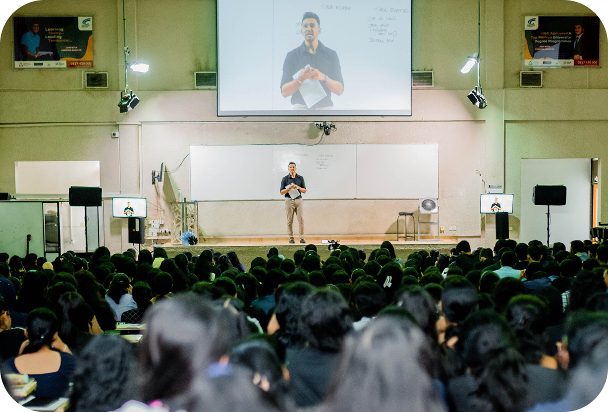 Large lecture hall with students