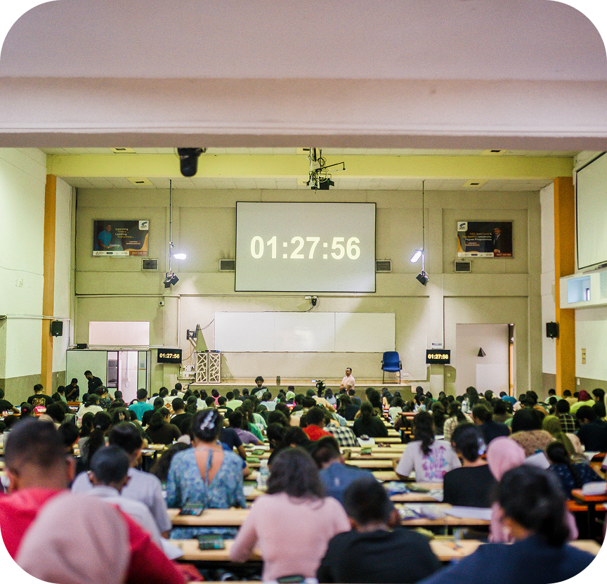 Exam hall with countdown timer